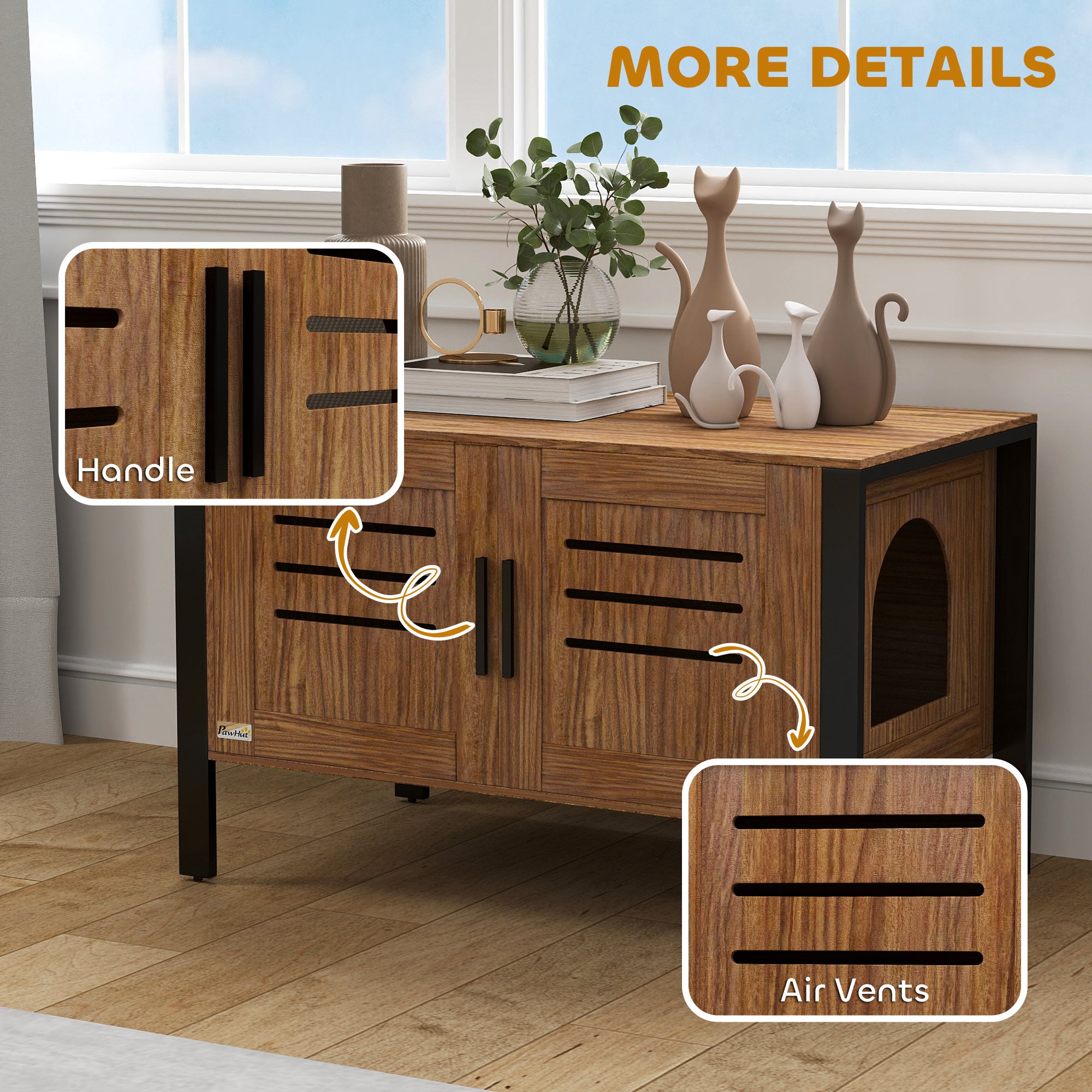 Cat Litter Box Enclosure with Tall Legs, Scratching Board, Dark Brown, 31.5"L x 17.7"W x 19.7"H