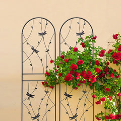 2 Pack Metal Garden Trellis 71" X 19.7" Rustproof Trellis For Climbing Plants Outdoor Flower Support Dragonfly Deco Black