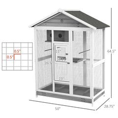 Wooden Bird Cage Aviary, Flight Cage With 4 Perches, Nest And Slide-Out Tray For Indoor Outdoor, Gray