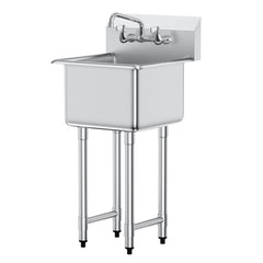 Stainless Steel Prep & Utility Sink, 1 Compartment Free Standing Small Sink Include Faucet & Legs, 18"x41" Commercial Single Bowl Sinks For Garage, Restaurant, Kitchen, Laundry