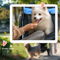 3 Wheels Pet Stroller for Small Dogs and Medium Dogs with Adjustable Canopy, Safety Tether, Storage Basket, Blue