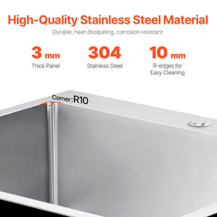 25' Kitchen Sink Top Mount Single Bowl Drop-In Basin Stainless Steel Bar