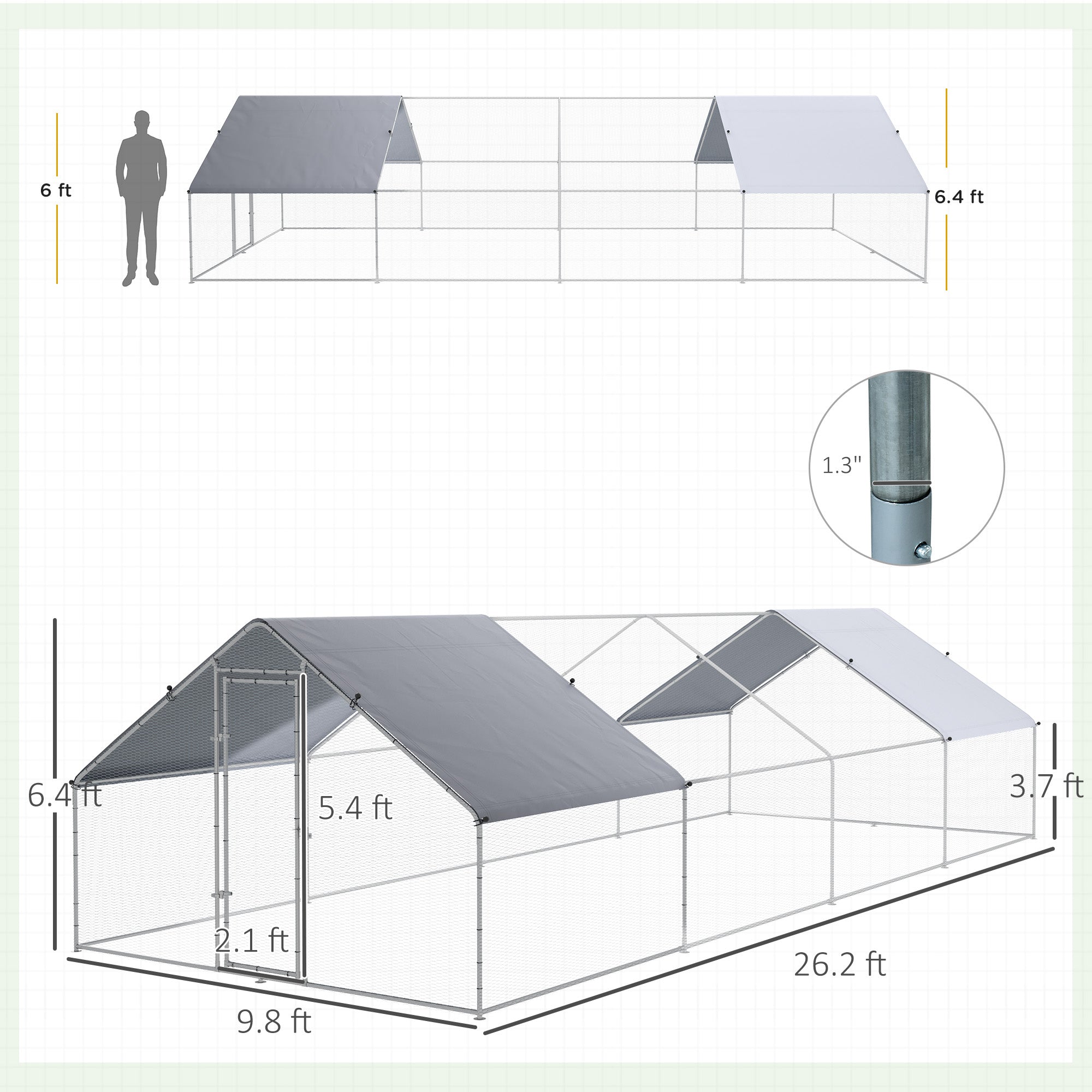 Large Chicken Coop Chicken Run with Waterproof and Anti-UV Cover