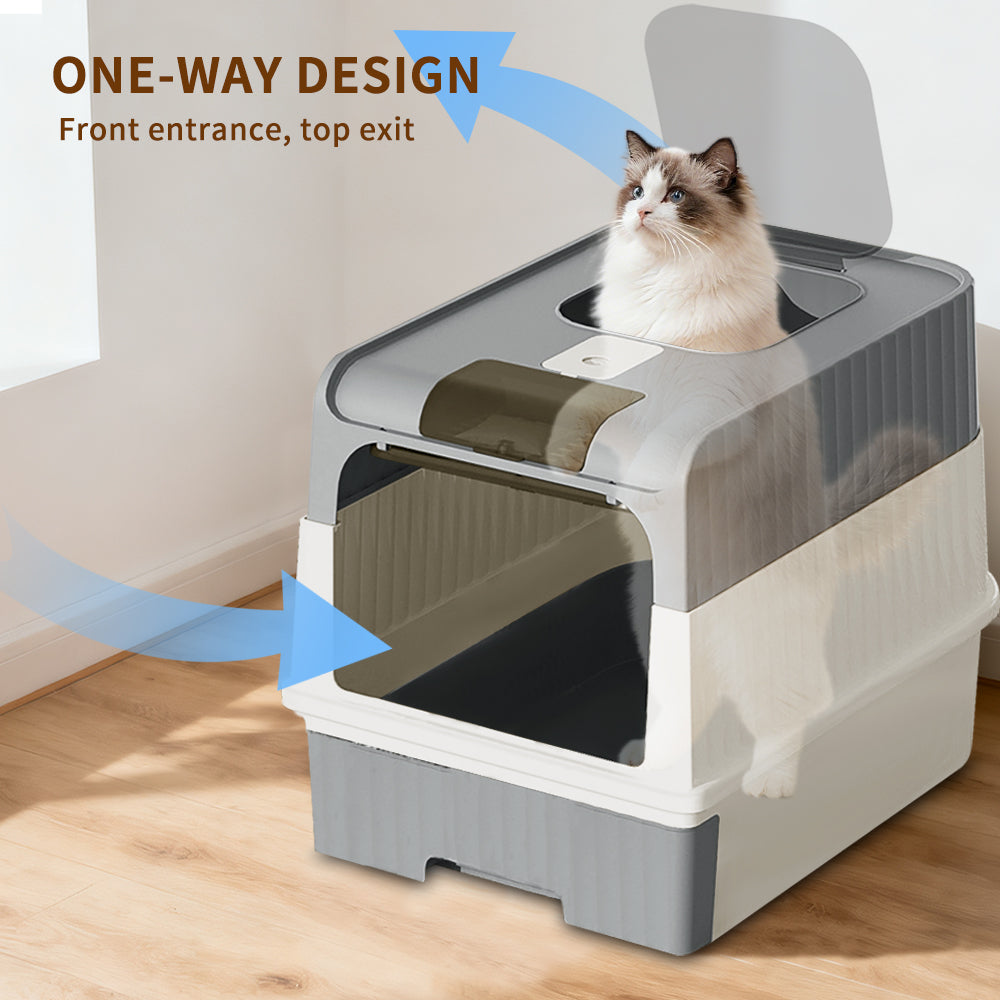 Flip-Top Enclosed Cat Litter Box With Large Space, Odor Control Anti-Splashing Cat Potty With Cleaning Scoop & Deodorizer