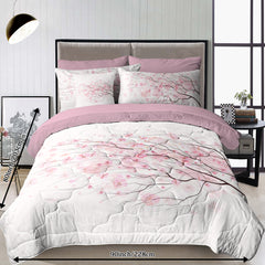 Cherry Blossom Pattern Comforter Set 8PCS Twin Size Soft Bedding Set,1 Comforter,1 Pilow Cover,1 Flat Sheet,1 Fitted Sheet,4 Cushion Cover