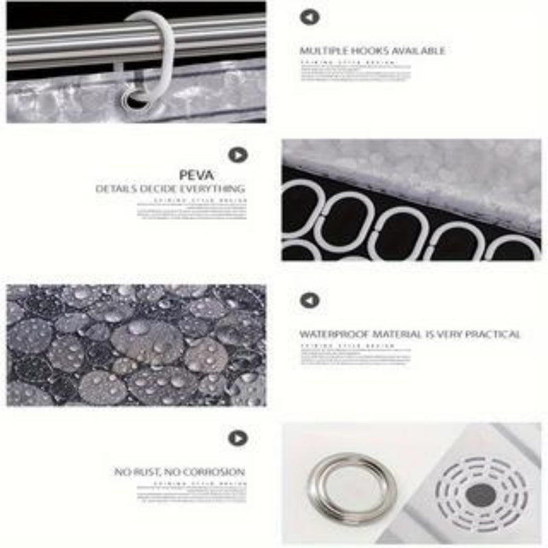 METABEST 3D Pebble Pattern Shower Curtain Liner Made Of Durable PEVA With Heavy-Duty Magnets For Showers And Tubs, 71 X 71 Inches, With 12 Hooks