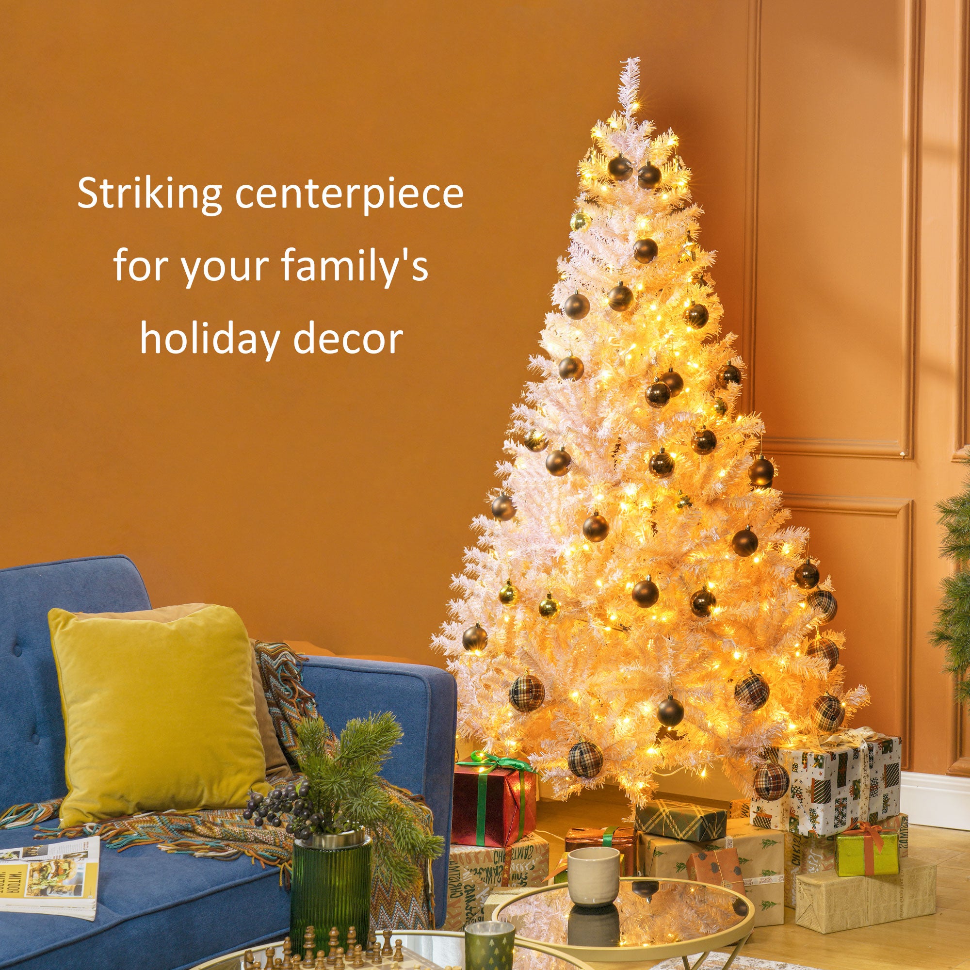 HOMCOM 6' Tall Prelit Christmas Tree Douglas Fir Artificial Christmas Tree With Realistic Branches, 250 Warm White LED Lights And 1000 Tips, Pink