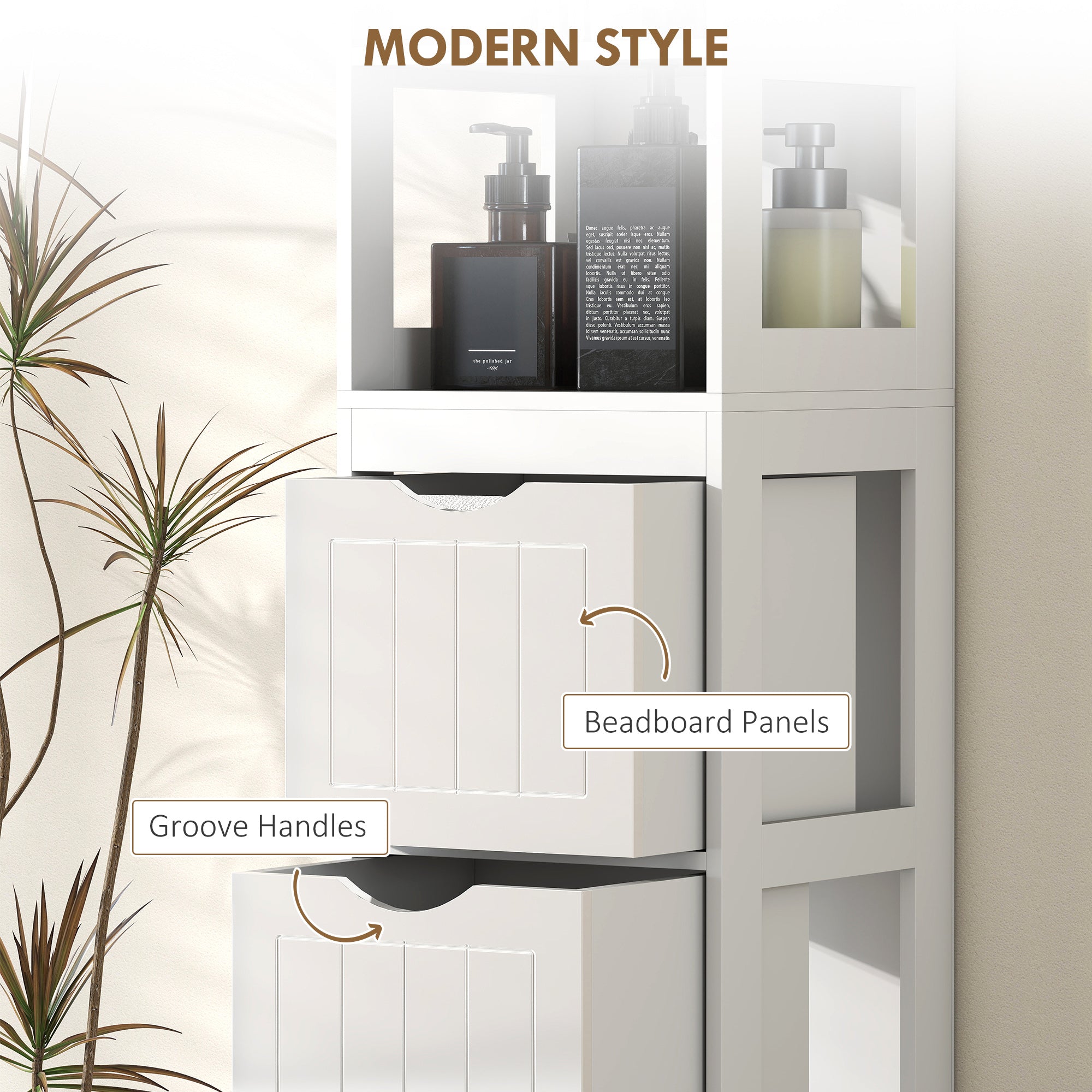 Narrow Bathroom Storage Cabinet, Bathroom Cabinet with 3 Drawers & 2 Open Shelves, Slim Bathroom Floor Cabinet, White