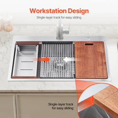 33' Kitchen Sink Top Mount Single Bowl Drop-In Basin Stainless Steel Bar