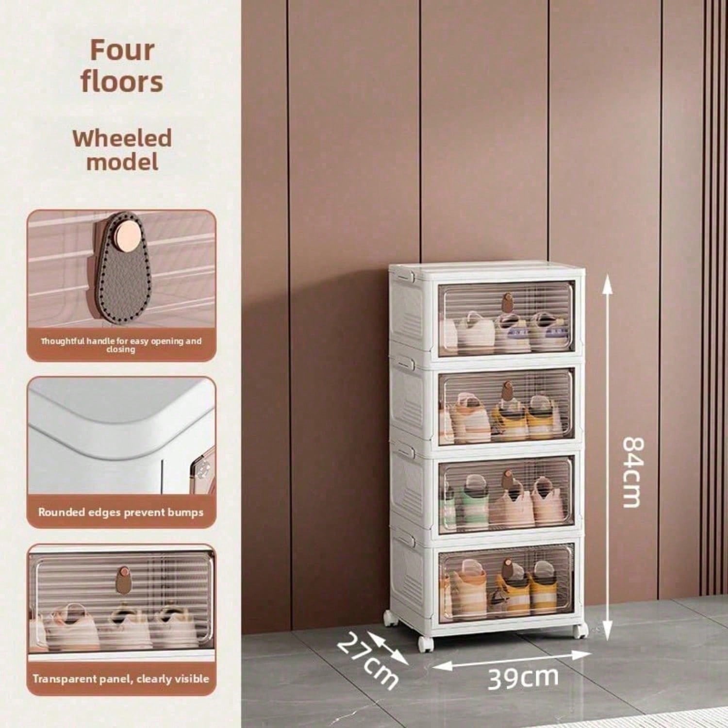 Stackable Shoe Storage Rack, Plastic Cabinet With Clear Doors For Home Use