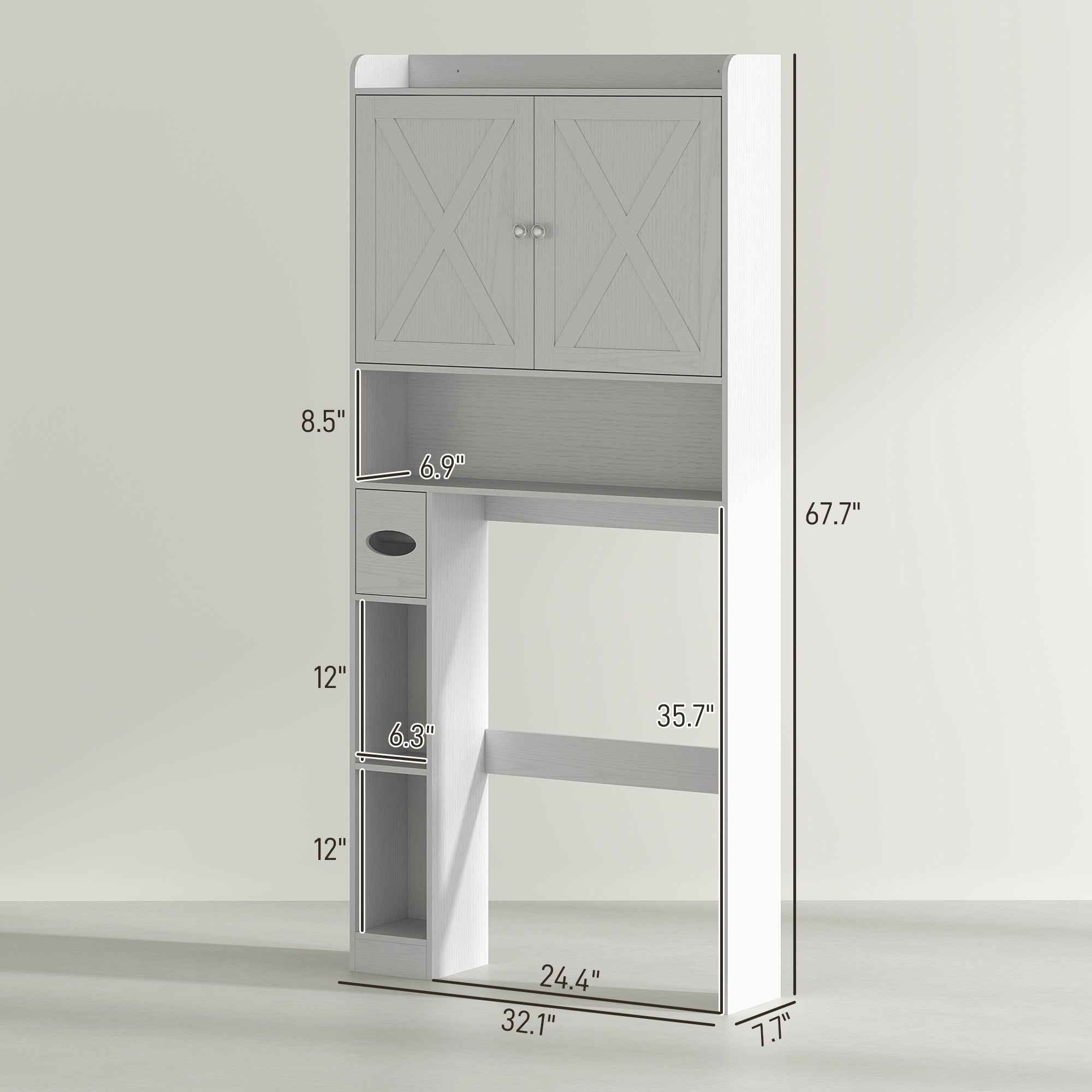 Farmhouse Over the Toilet Cabinet with Barn Doors, Over the Toilet Storage Cabinet with Adjustable Shelf, White