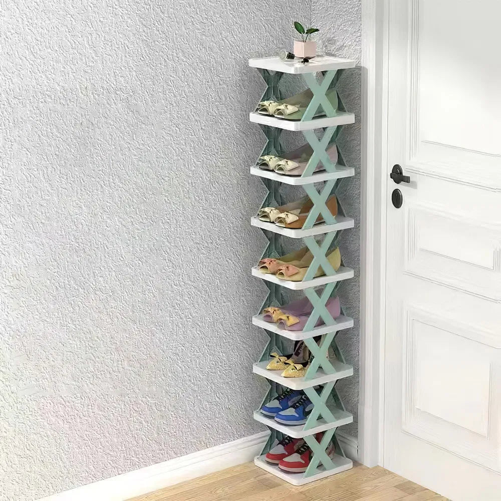 9Tier Narrow Entryway Shoe Rack Free Standing Vertical Shoe Organizer Plastic Shoes Storage Shelf Closet Hallway