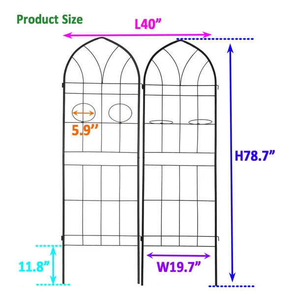2 Pack Metal Garden Trellis 78.7" X 19.7" Rustproof Trellis For Climbing Plants Outdoor Flower Support Black