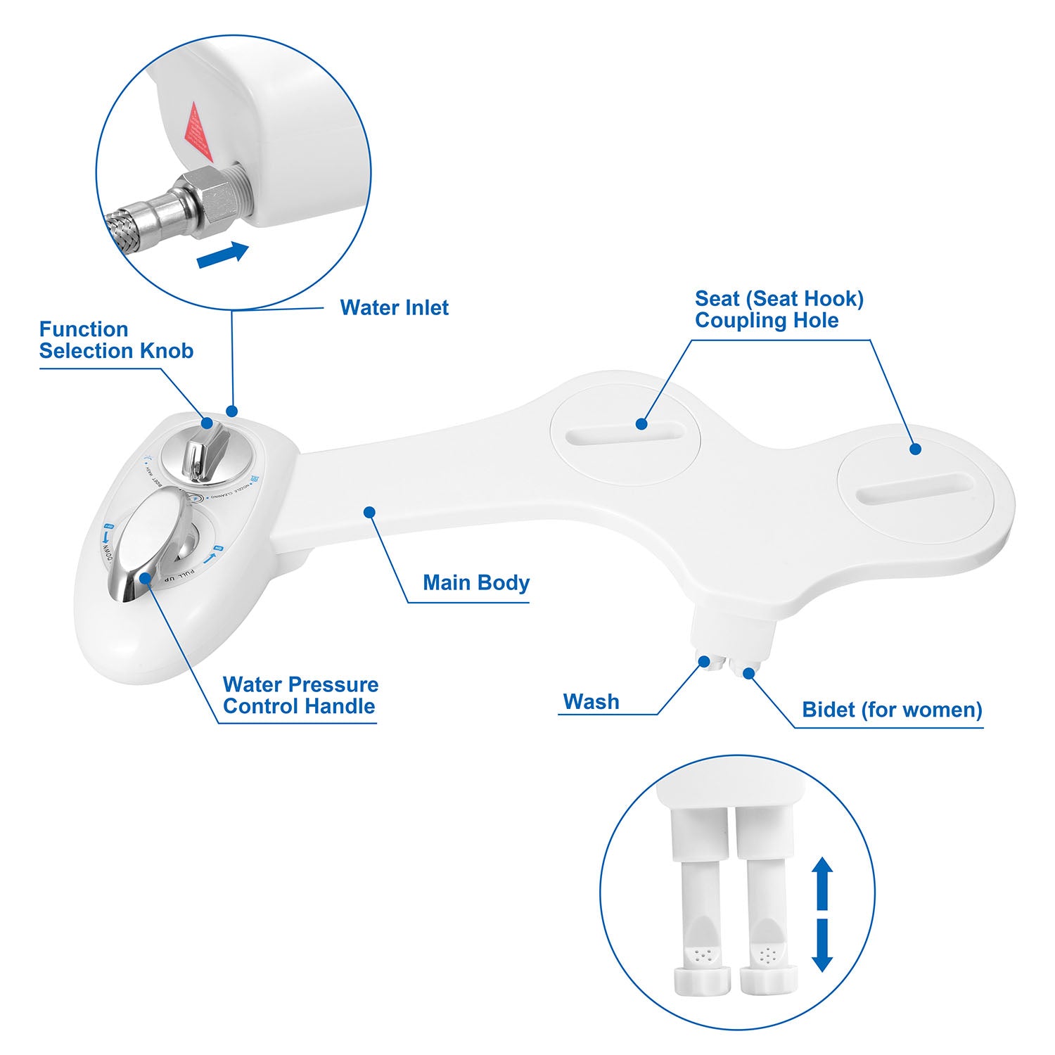 Cold Water Spray Bidet Self-Cleaning Dual Nozzle Bidet Feminine Wash Non Electric Mechanical Toilet Seat Cover