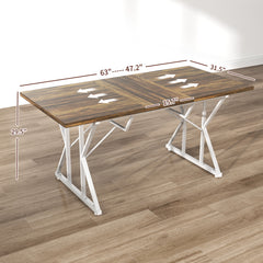 47"-63" Extendable Dining Table for 4-6, Farmhouse Expandable Kitchen Table with Heavy Duty Trestle Base, Brown