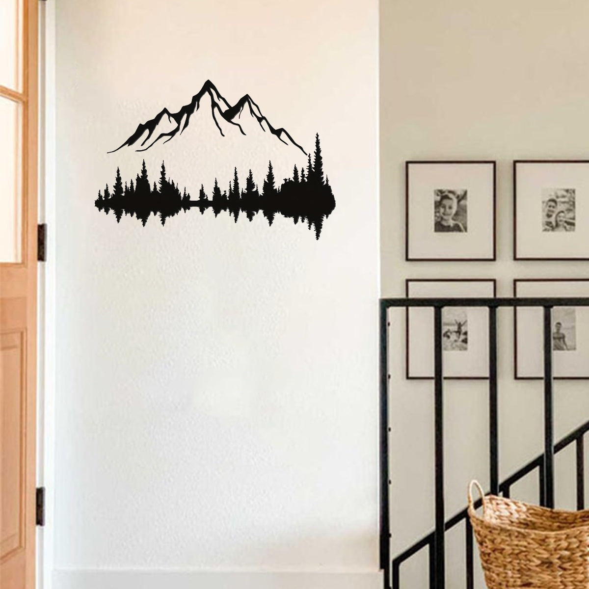 Large Black Metal Wall Art Set Of 2 - Mountain Forest Tree Sculpture Wall