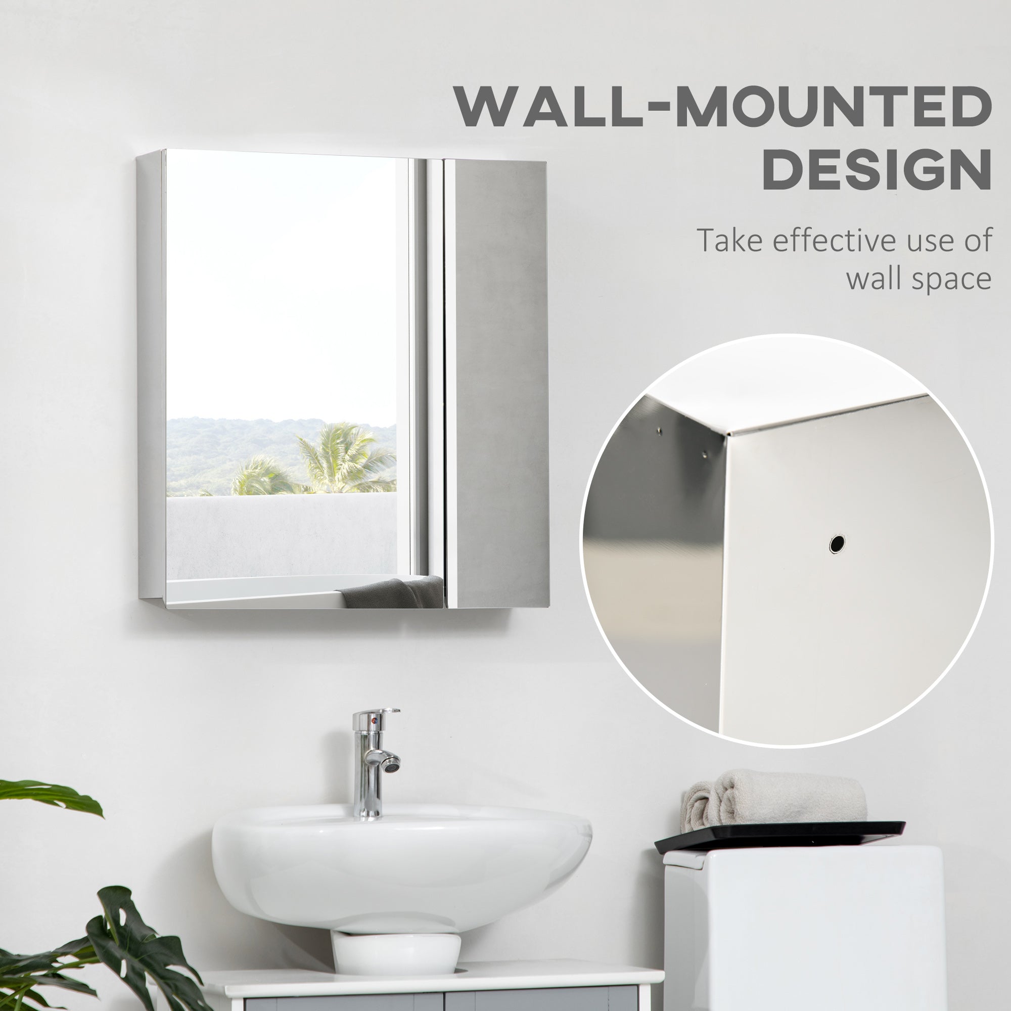 Wall Mounted Bathroom Medicine Cabinet with Hinged Door Storage Shelves for Living Room and Laundry Room Silver