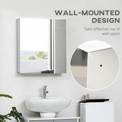 Wall Mounted Bathroom Medicine Cabinet with Hinged Door Storage Shelves for Living Room and Laundry Room Silver