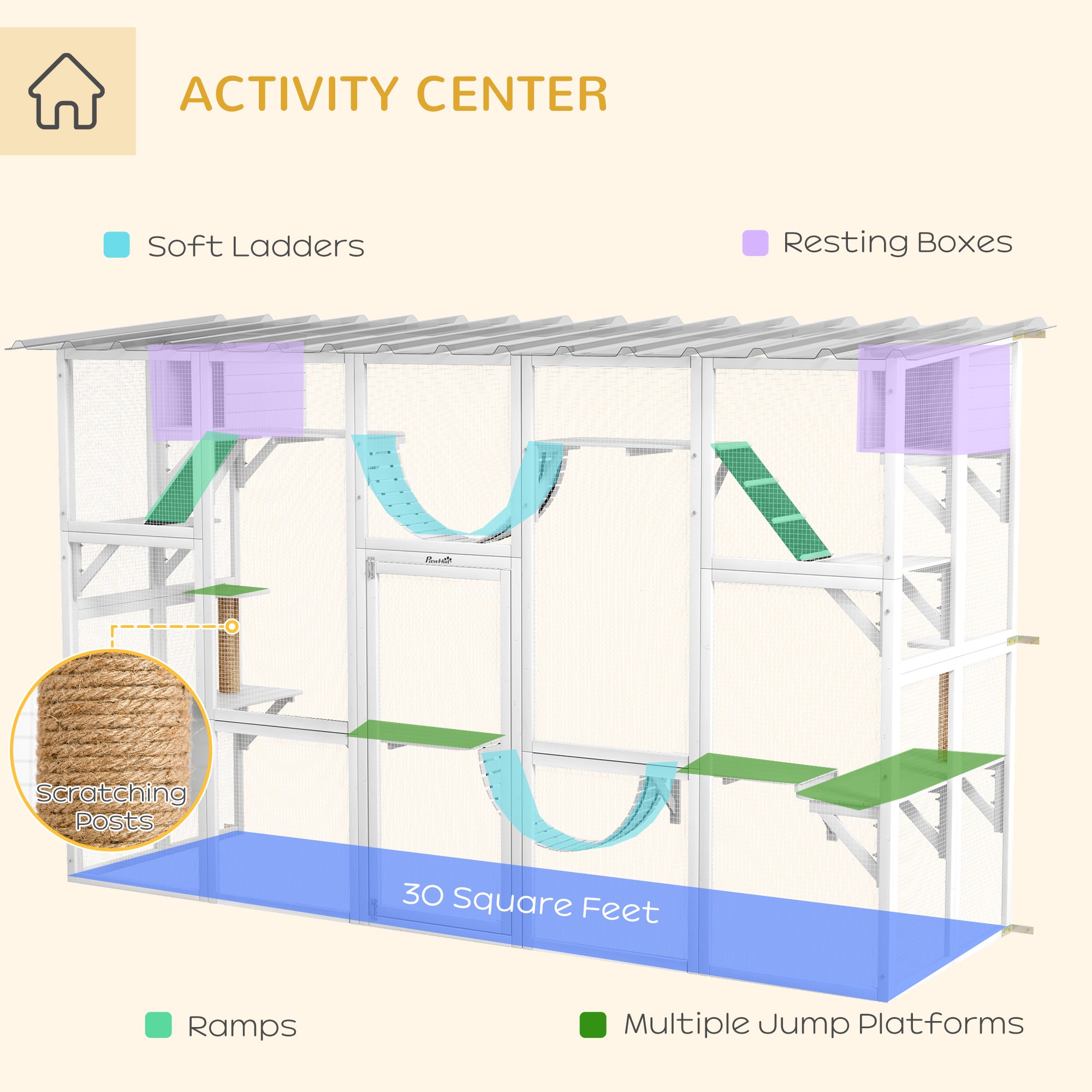 Cat Window Box , Large Catio with Shelves & Bridges, Outside Enclosure for Multiple Cats, White