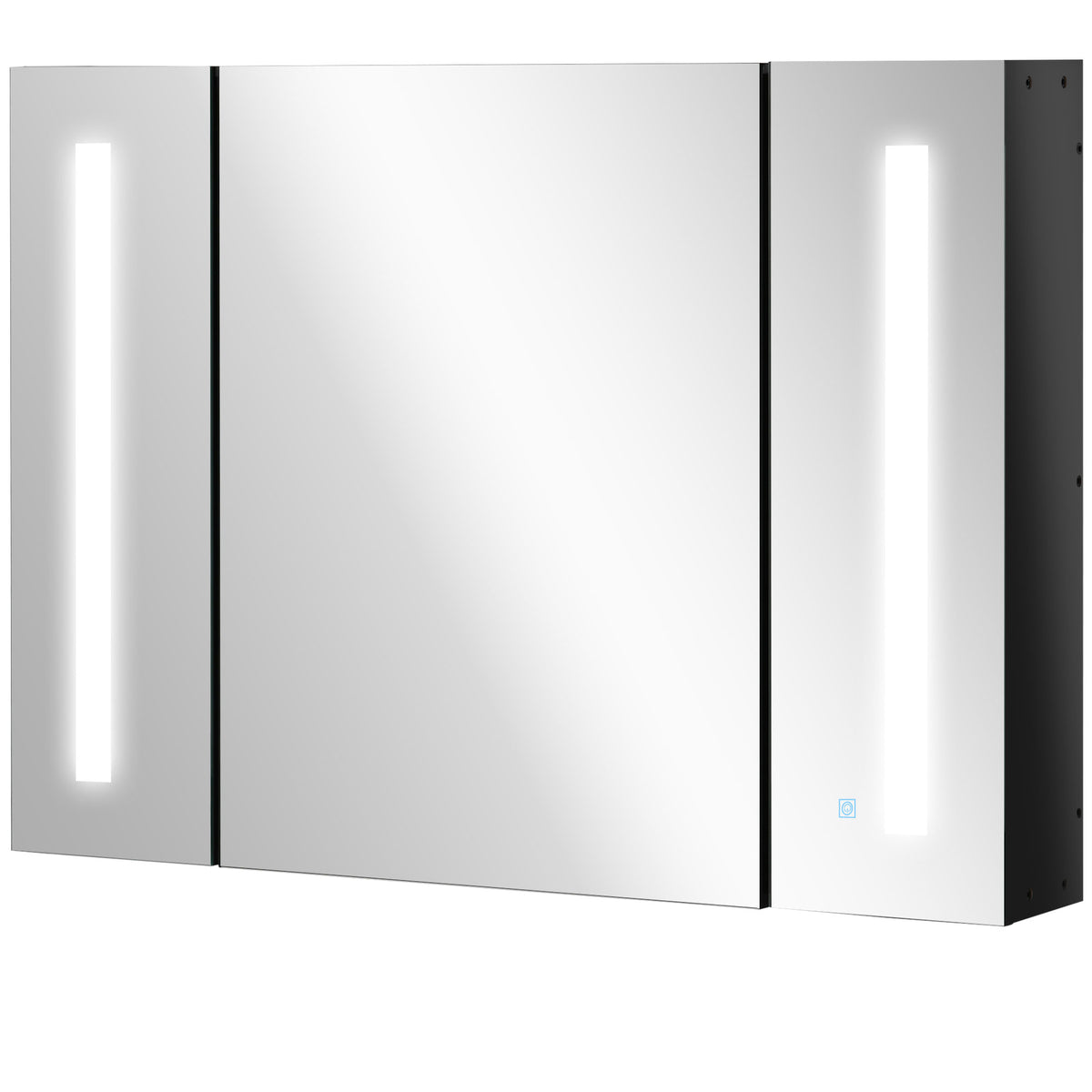 LED Lighted Medicine Cabinet with Mirror, 35.5"W x 25.5"H Wall Mounted Bathroom Cabinet with 3 Cupboards, Memory Function, USB Charge, High Gloss Black