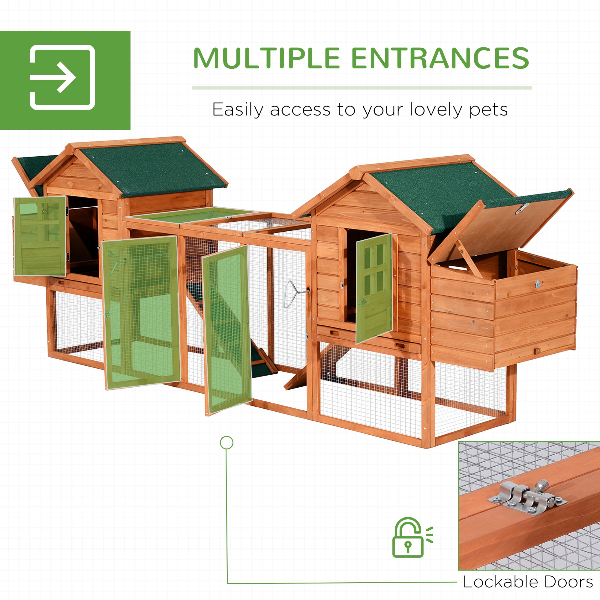 124" Dual Chicken Coop Wooden Large Chicken House Rabbit Hutch Hen Poultry Cage Backyard with Outdoor Ramps and Nesting Boxes