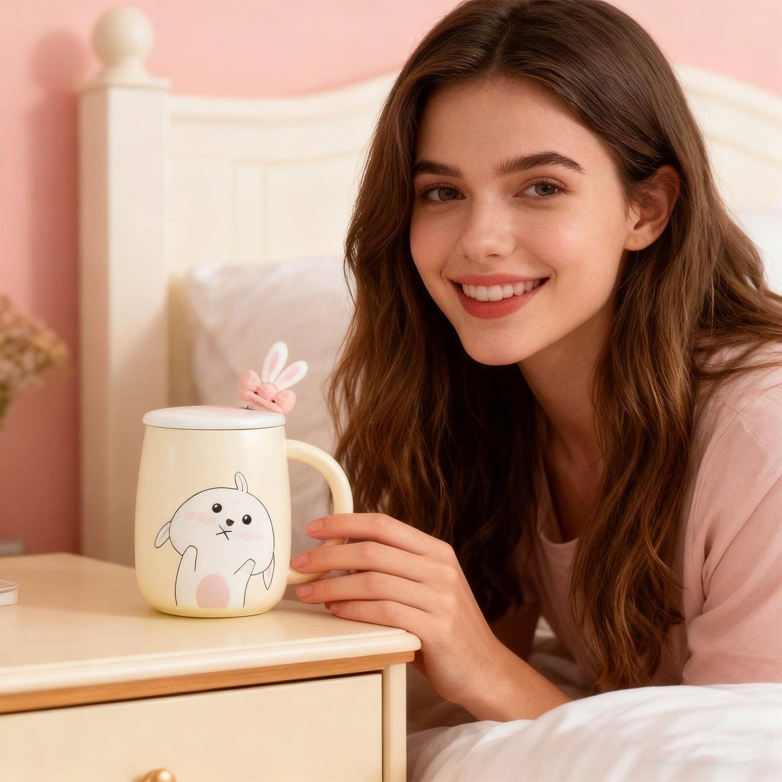 Rabbit Bow Ceramic Mug-Light Blue