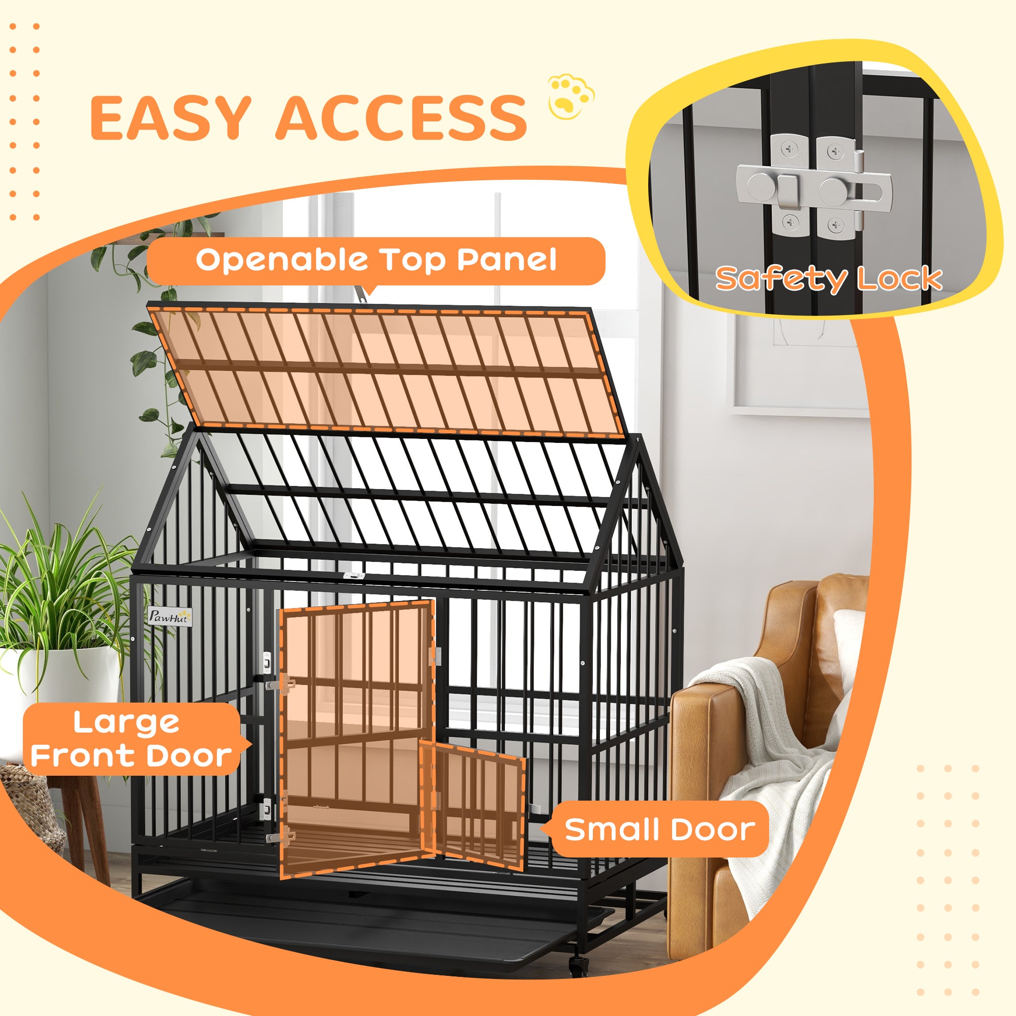 48" Heavy Duty Dog Crate with 4 Lockable Wheels, Double Doors, and Removable Tray, for XL and L Dogs