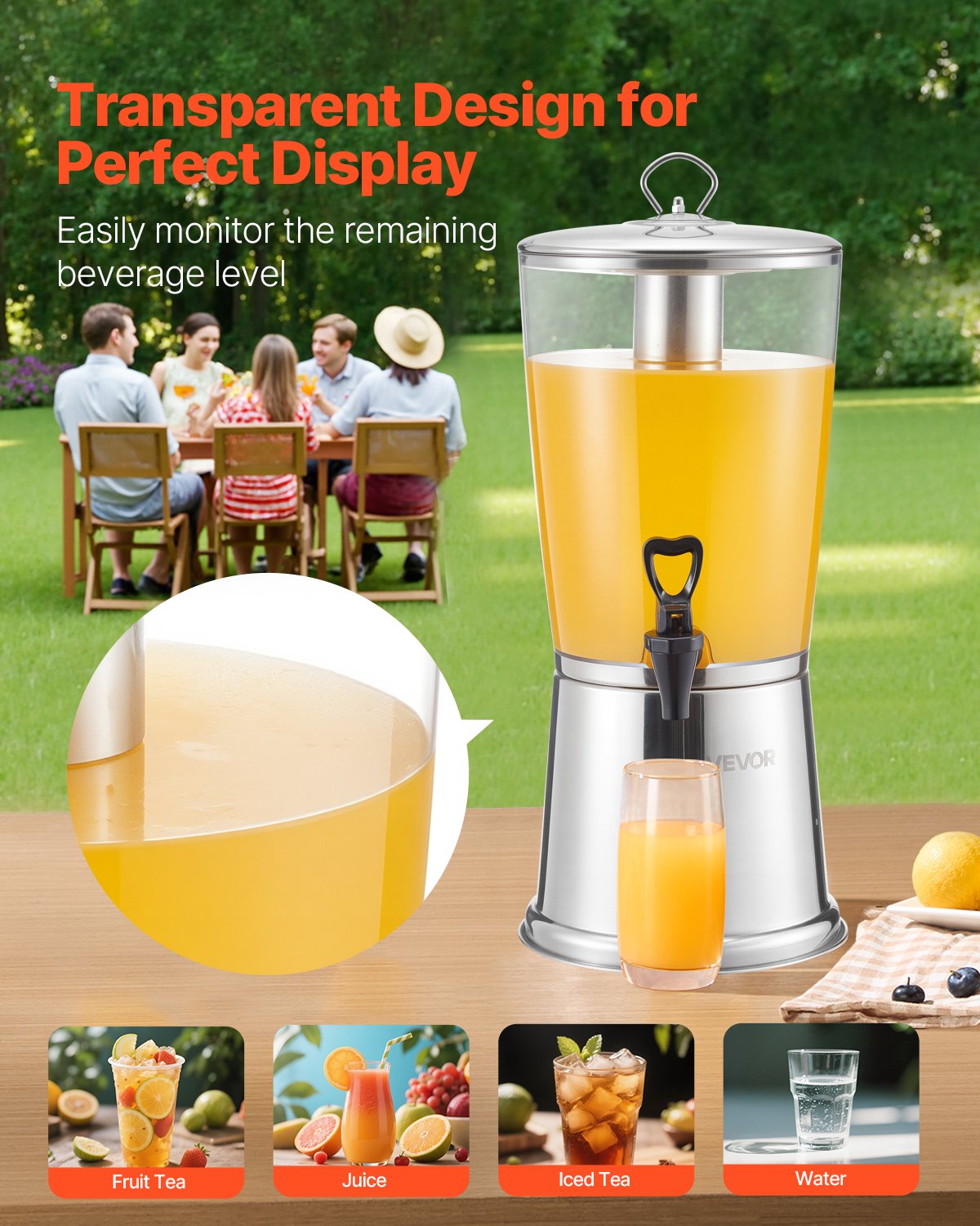 Drink Dispenser 2.1 Gal Beverage Dispenser For Parties With Spigot Ice Chamber