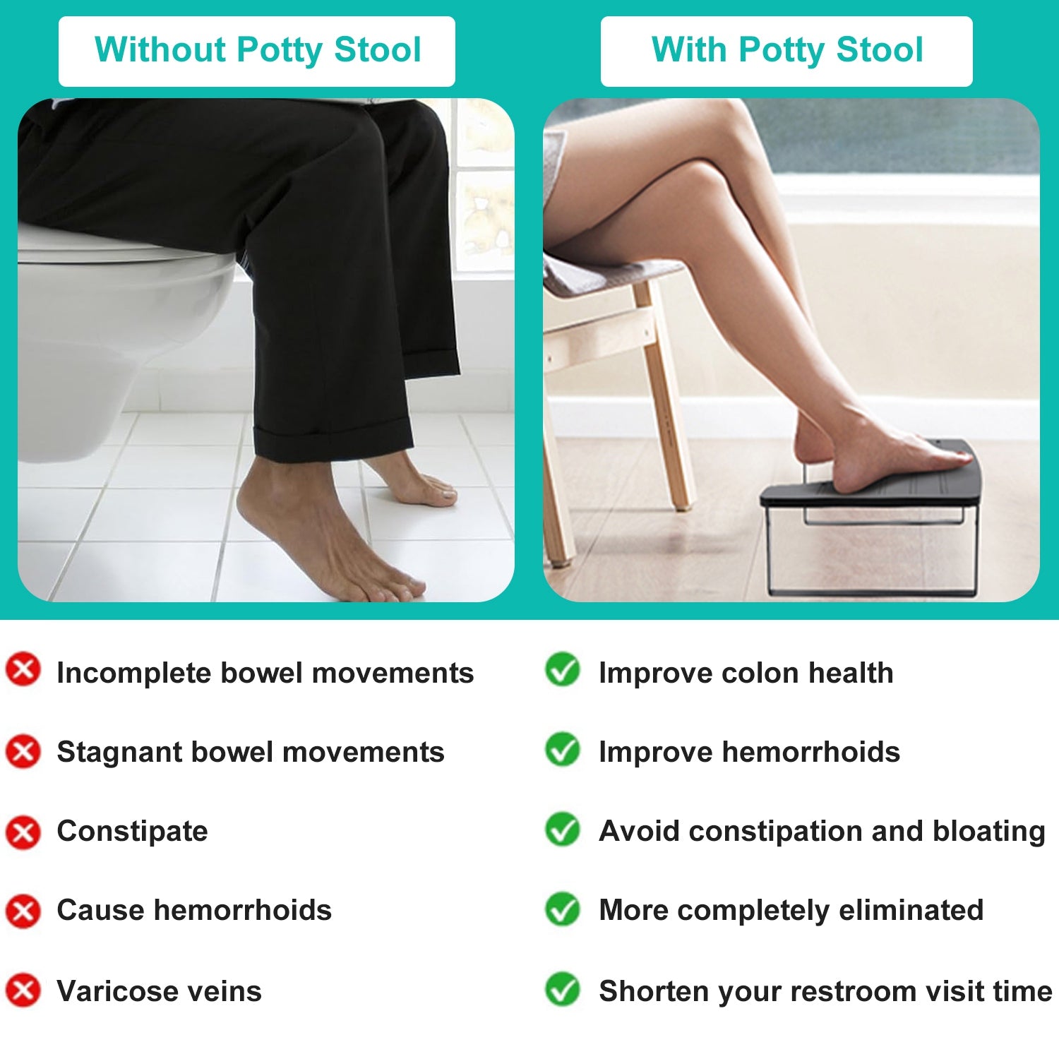 1Pc Wooden Metal Potty Stool  6.69in In Bathroom Toilet Stool For Children Rustproof Anti-Slip Poop Stool Black