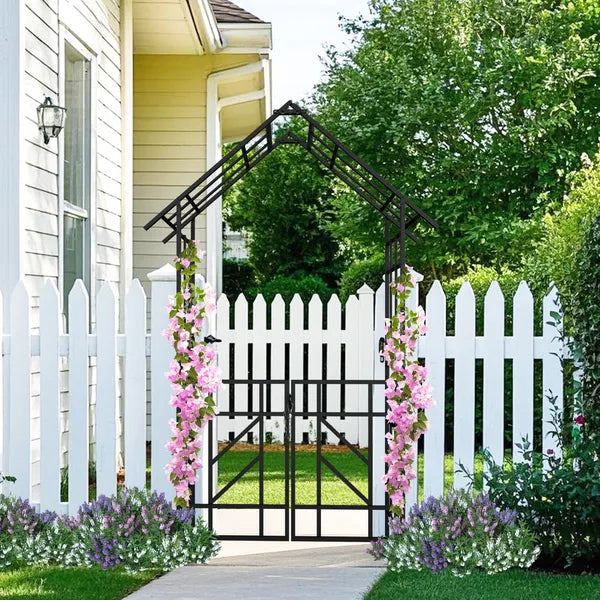 Metal Garden Arch With Gate W58.07*H97.24 Climbing Plants Support Rose Arch Outdoor Black