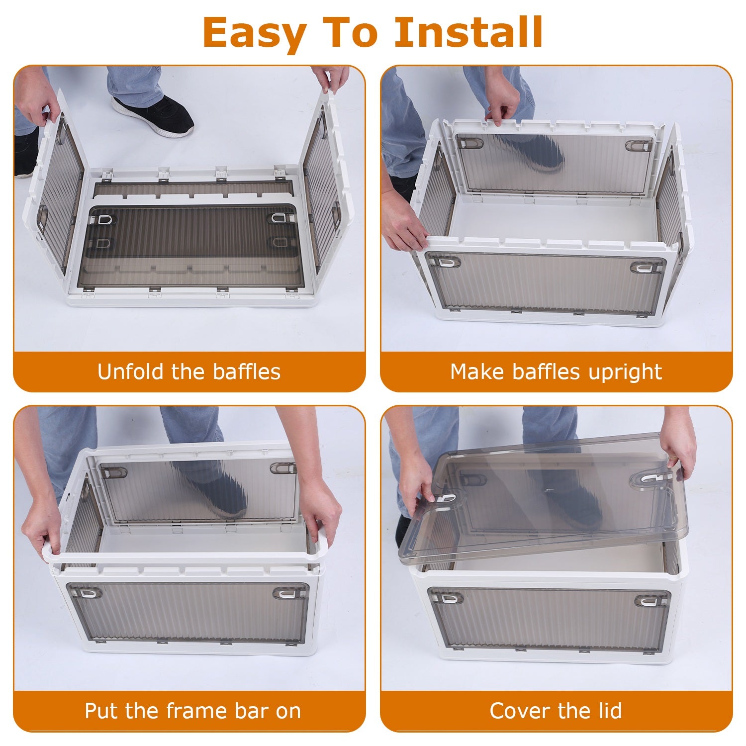 1Pc 70QT 66L Foldable Storage Bins With Lid 4 Doors Collapsible Stackable Closet Organizer Containers With Lock 4Pcs Wheels