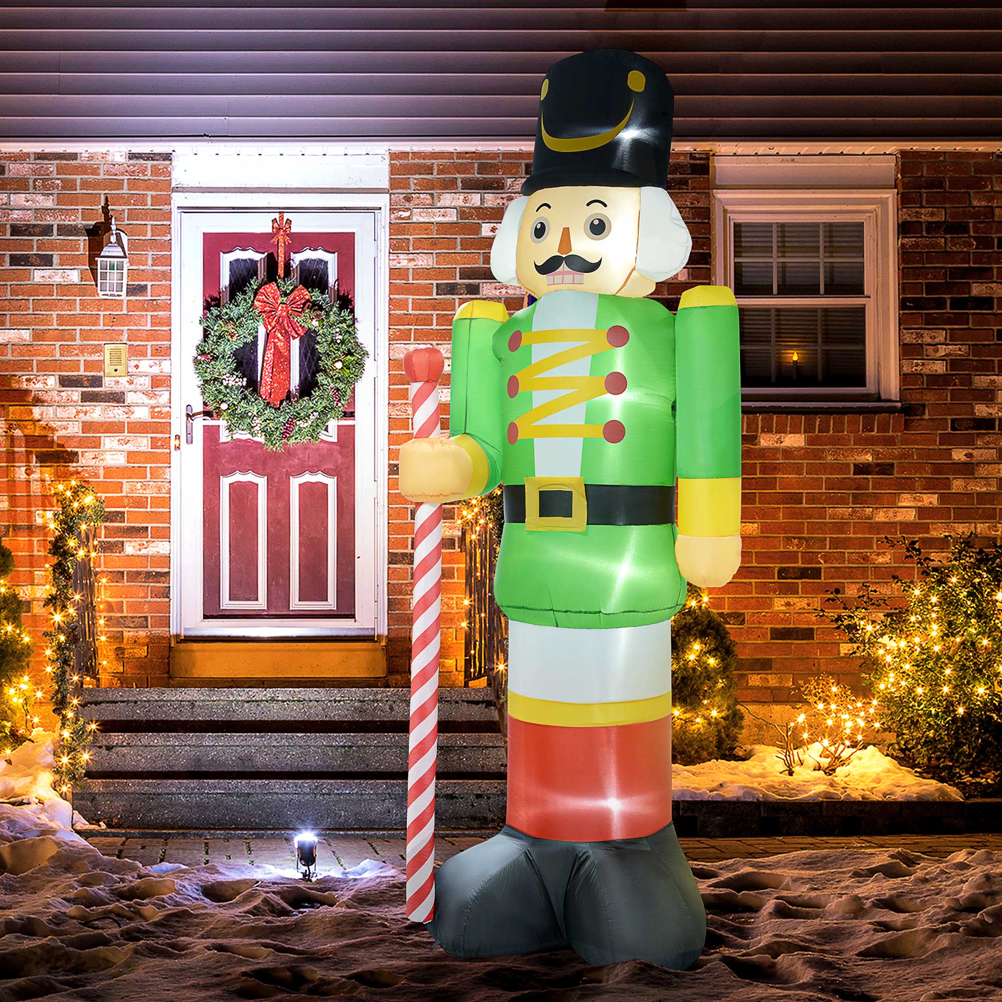11.8' Inflatable Green Walnut Soldier w/ White LED Lights, Blow-Up Outdoor Display for Party