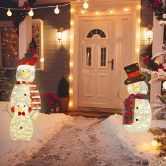 3Pcs 2D Christmas Snowman Yard Decoration Snowman Family Outdoor Decoration With 60Pcs LED Warm Yellow Lights IP44 Waterproof For Christmas Indoor Outdoor Holiday Display