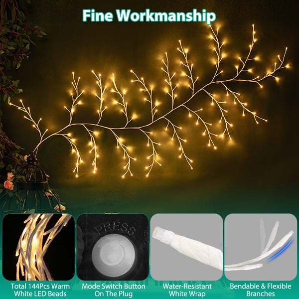 Lighted Birch Garland, 7.87ft 144 LED Warm White Lights With 8 Modes, Remote & Timer, IP45 Waterproof Flexible Branches For Home Decor