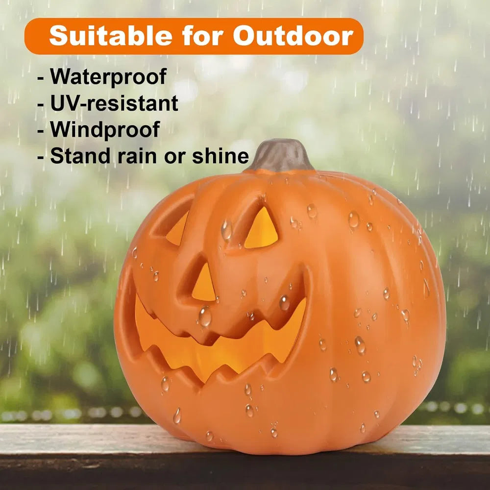Lantern Halloween Pumpkin Lights- Waterproof Pre-lit Pumpkin Lighted JackoLantern For Halloween Porch, Party, Front Door, Fireplace Indoor And Outdoor Holiday Decorations, Sad Face, 10 Inch