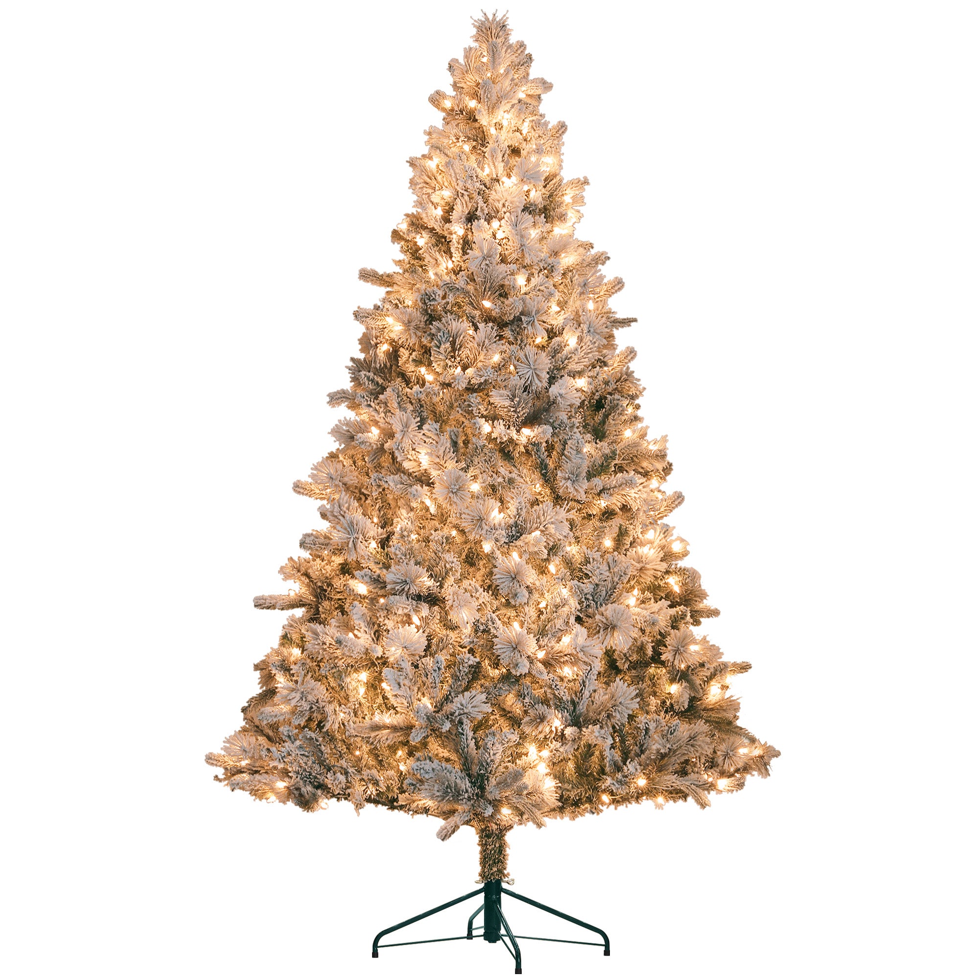 HOMCOM 7.5 Ft Pre-Lit Artificial Christmas Tree With 500 Clear Lights And 1530 Tips, Snow Flocked Christmas Tree With Metal Stand, Hinged Xmas Tree For Home Office Holiday, Green