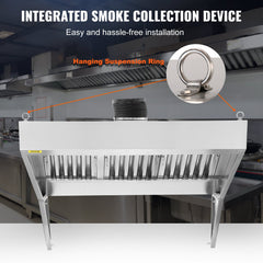 Commercial Exhaust Hood, 6FT Food Truck Hood Exhaust, 201 Stainless Steel Concession Trailer Hood With 3 Detachable U-shaped Grid Oil Filter Mesh, Rust Resistant Vent Hood For Kitchen Restaurant