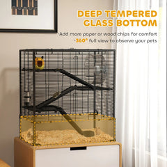4 Tier Hamster Cage With Deep Tempered Glass Bottom, Running Wheel, Hut, Water Bottle, Food Dish,