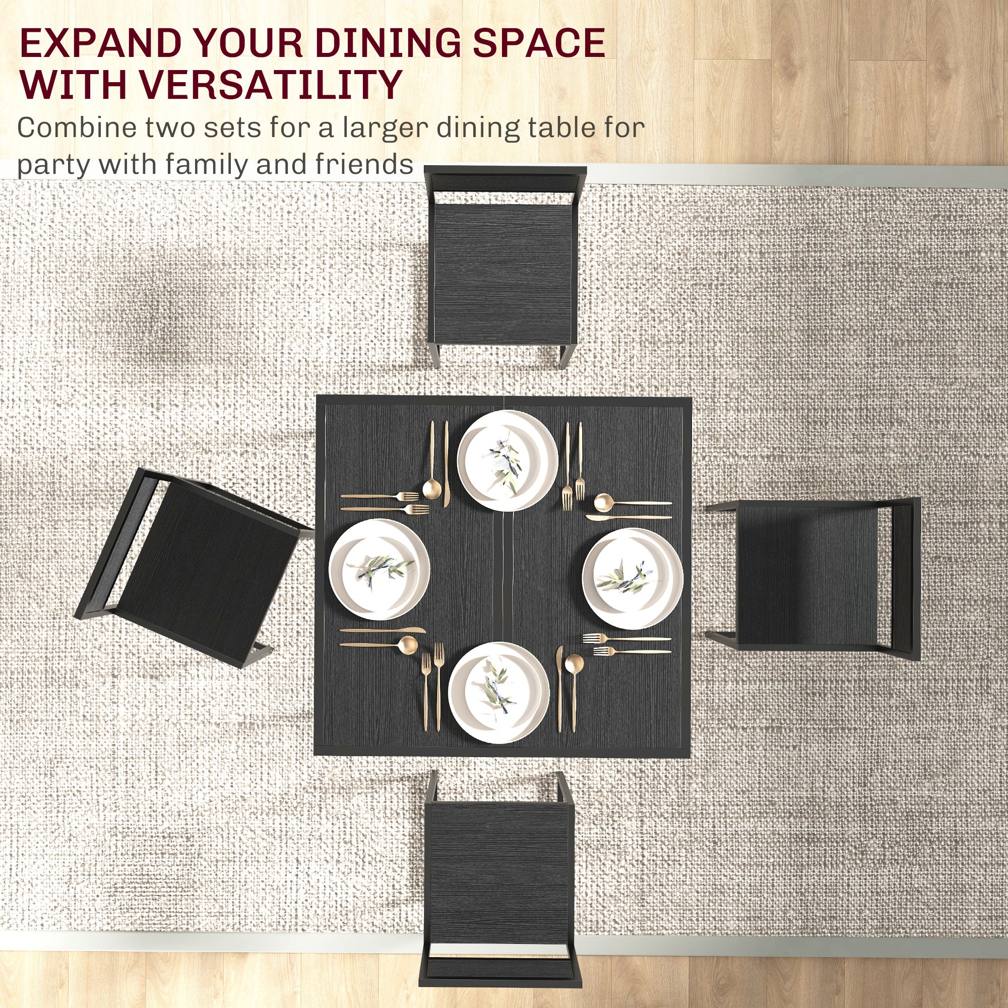 3-Piece Dining Room Set, Industrial Kitchen Table Set with Rectangular Table and 2 Dining Chairs, Black