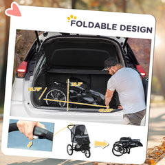 3 Wheels Pet Stroller for Small Dogs and Medium Dogs with Adjustable Canopy, Safety Tether, Storage Basket, Gray