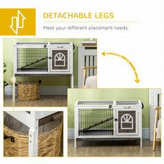 Wood Rabbit Hutch, Elevated Guinea Pig Cage with Run, Coffee