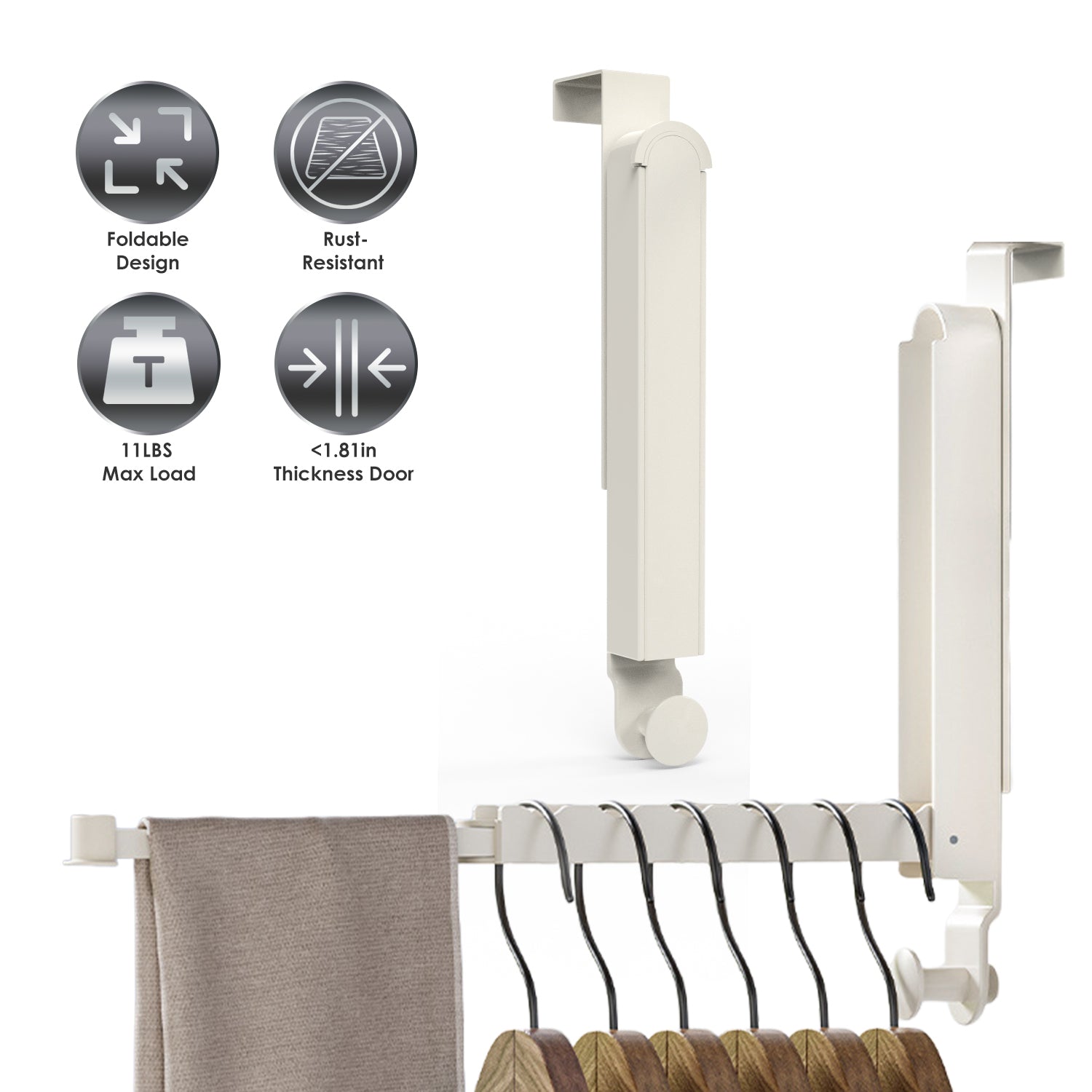2Pcs Over The Door Hanger Hooks For Clothes Foldable Clothes Drying Rack For Laundry Coats Towels Portable Clothing Hanger Hook For 1.81In Thickness Door Maximum