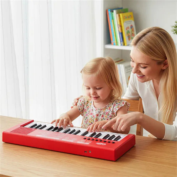 Red 37 Keys Kids Electronic Keyboard With Microphone, 8 Tones & 8 Rhythms Piano Toy For Ages 3+