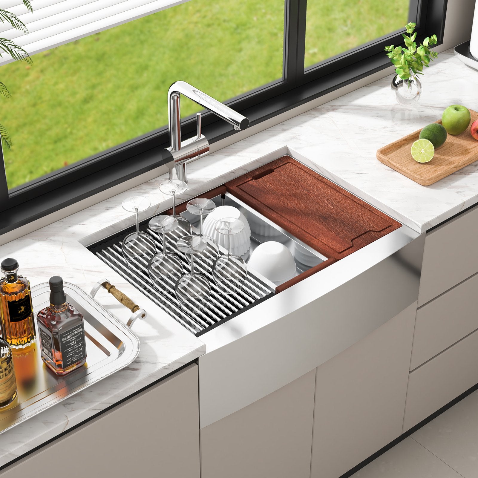 Farmhouse Kitchen Sink, 304 Stainless Steel Drop-In Sinks, Single Bowl Basin With Ledge & Accessories, Household Dishwasher Sinks For Workstation, Prep Kitchen, And Bar Sink, 33 Inch
