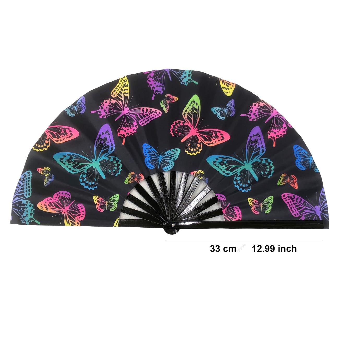 Folding Fan UV Glow Rave Bamboo Hand Fan Carnival Decoration Dancing Party Wedding Night Club Concert Lip Kung Fu Large Butterfly