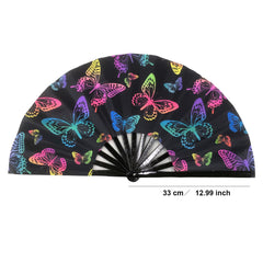 Folding Fan UV Glow Rave Bamboo Hand Fan Carnival Decoration Dancing Party Wedding Night Club Concert Lip Kung Fu Large Butterfly