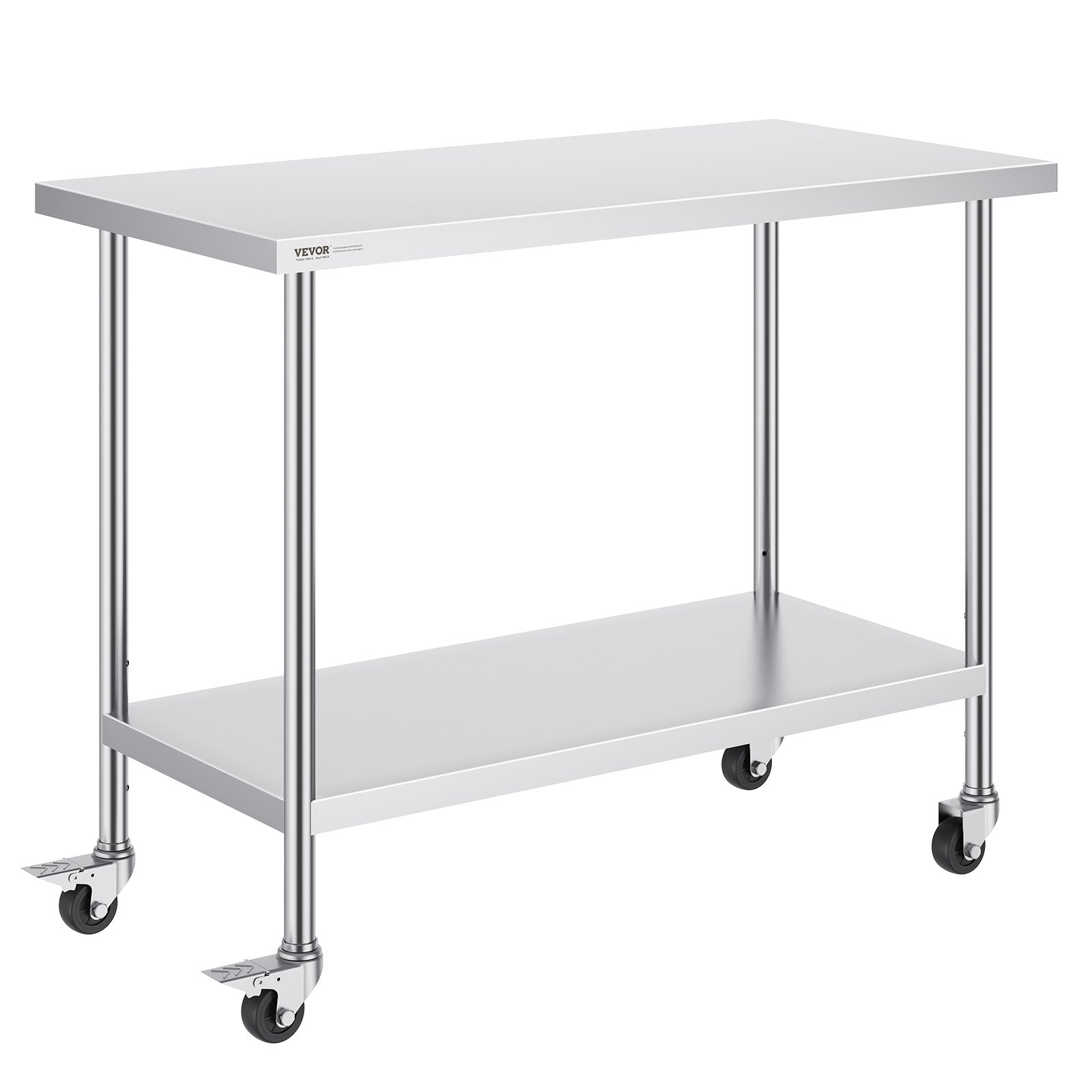 Stainless Steel Work Table 24 X 48 X 38 Inch, With 4 Wheels, 3 Adjustable Height Levels, Heavy Duty Food Prep Worktable For Commercial Kitchen Restaurant, Silver