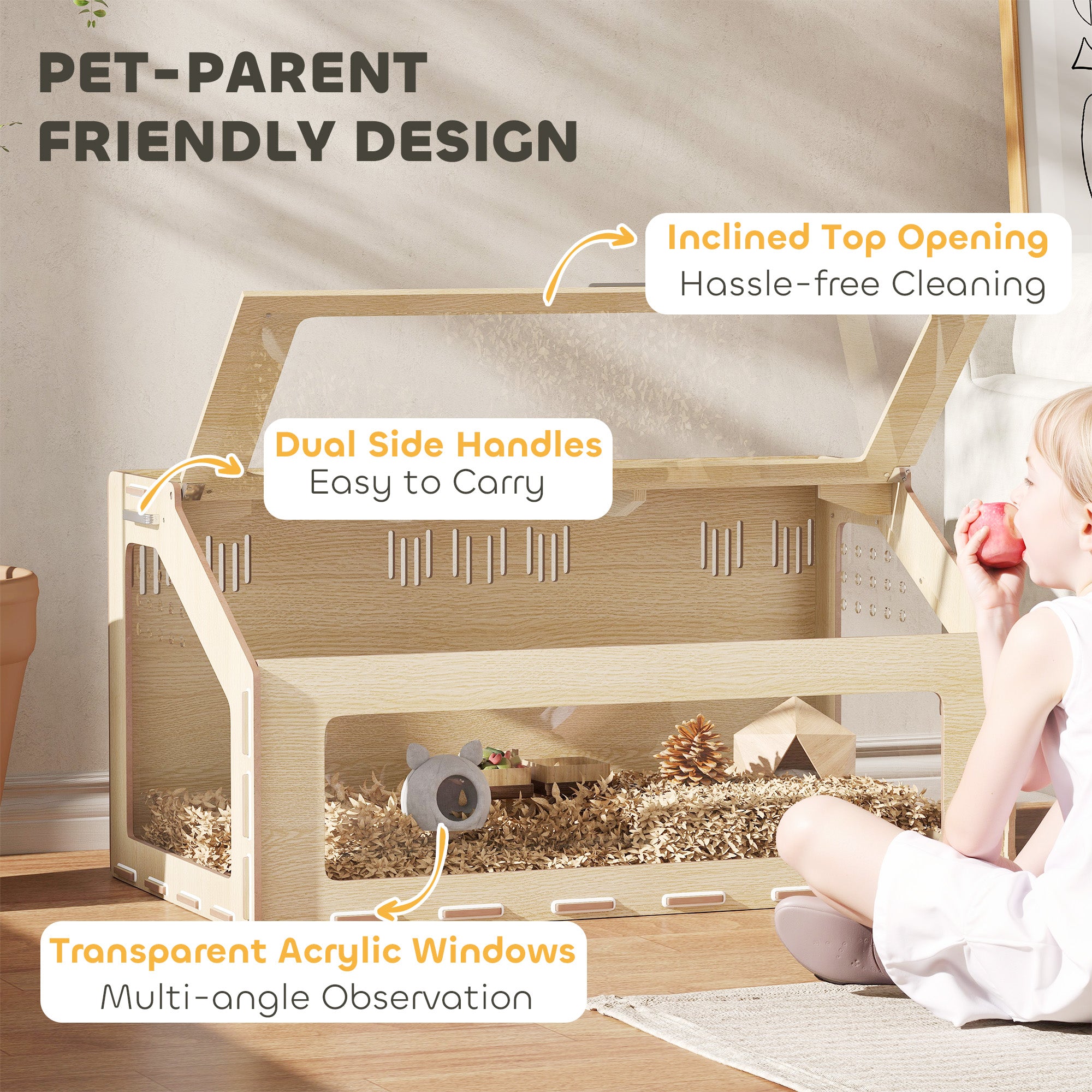 39 Inch Hamster Cage Habitat With Acrylic Window & Openable Top For Hamster, Gerbil, Guinea Pig, Rat, Oak