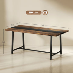 Industrial Kitchen Table for 8 People, 70.9" Long Dining Table with Large Tabletop and Steel Legs for Dining Room, Brown