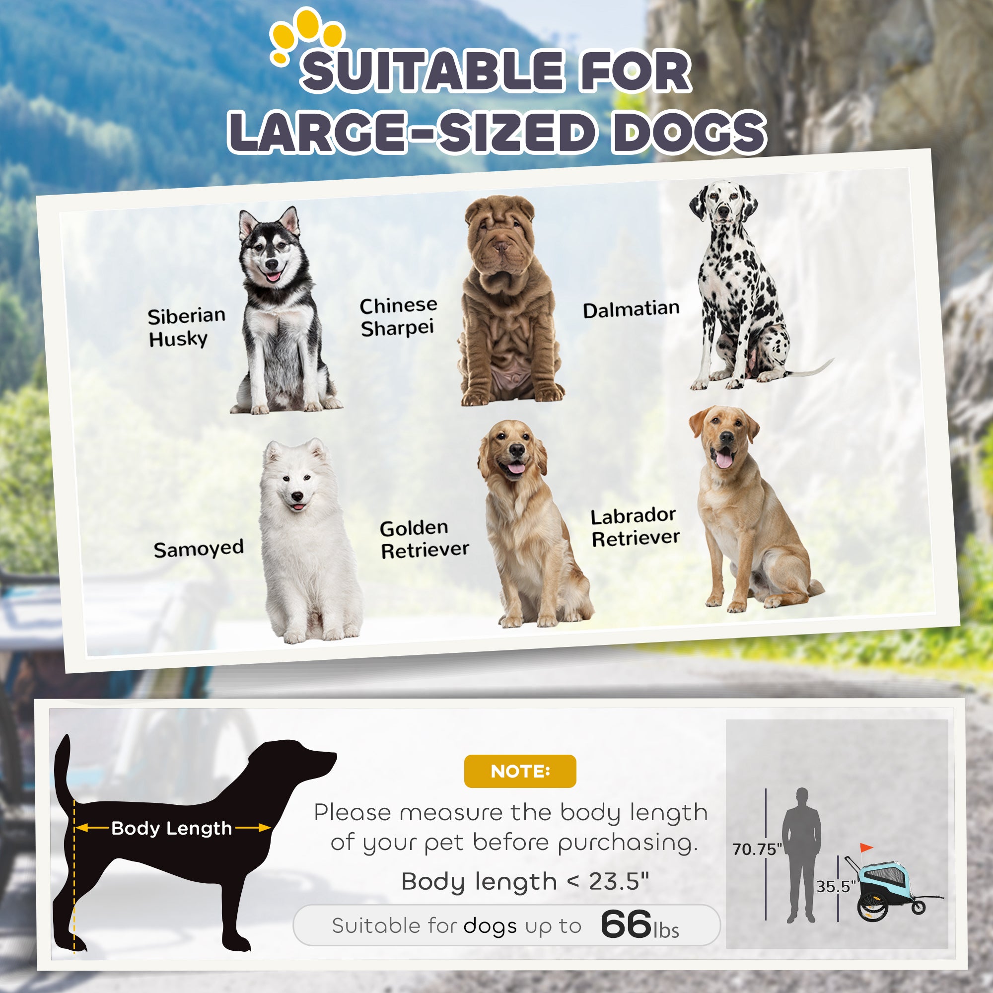 2-in-1 Dog Bike Trailer Pet Stroller Carrier for Large Dogs with Hitch
